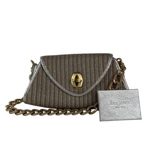 Eric Javits Shoulder Bag Womens Small Gold Silver Woven Metallic Chain Turn Lock
